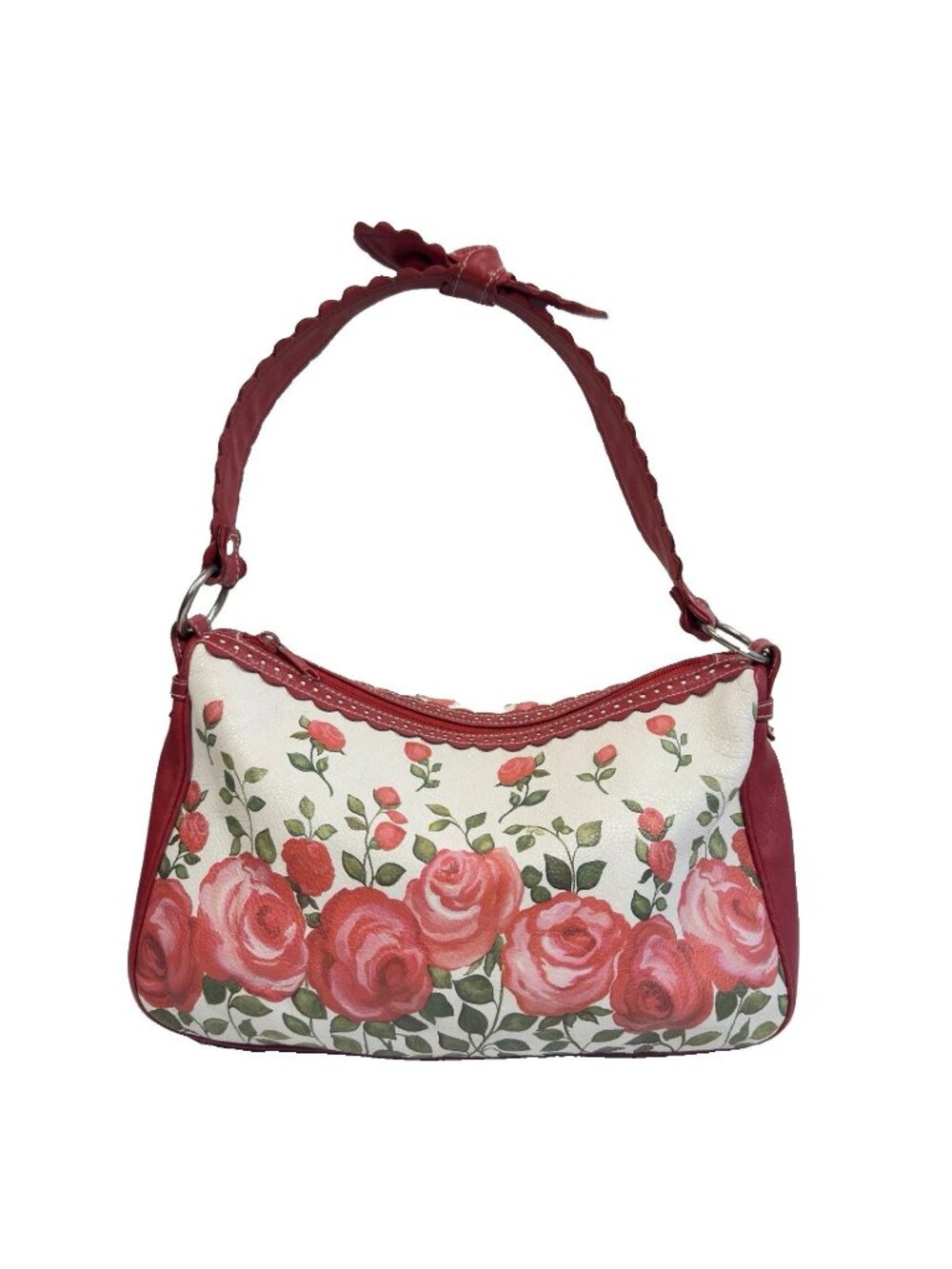 Isabella Fiore Pedal Pusher Leather Handbag Floral Embroidered Vintage Purse